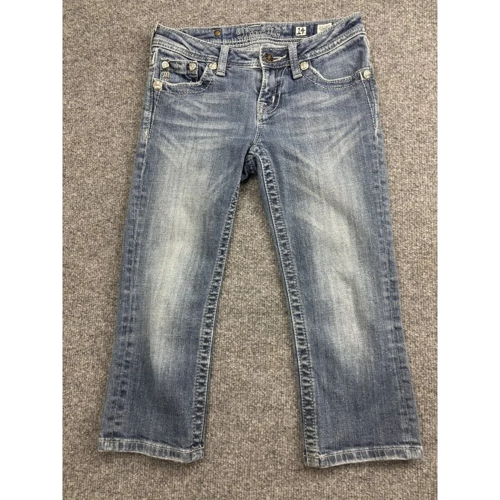 Miss Me Jeans Youth Girls 14 Capri JK6080P Medium Wash Embellished Pockets‎